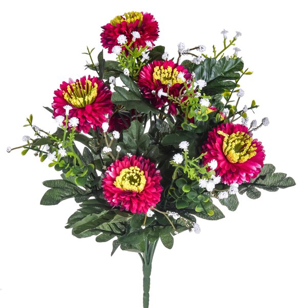 Set 4 Bouquet Artificiali di Aster Pon Pon Altezza 42 cm Marrone/Ciliegia/Bordeaux