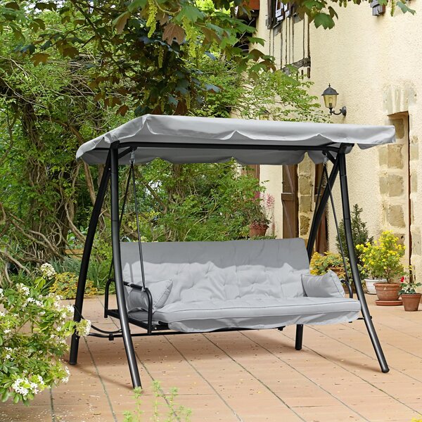 Dondolo Letto 3 Posti da Giardino 209x114x170 cm in Metallo e Poliestere Grigio
