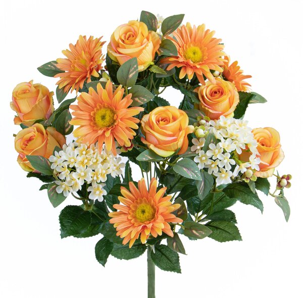 Set 2 Bouquet Artificiale Rose/Gerbera per 16 Fiori Giallo