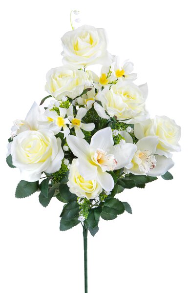 Set 2 Bouquet Artificiale Composto da 14 Fiori Artificiali di Rose e Orchidee Altezza 56 cm