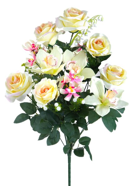 Set 2 Bouquet Artificiale Composto da 14 Fiori Artificiali di Rose e Orchidee Altezza 56 cm