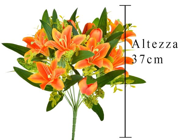Set 4 Bouquet Artificiali di Tulipani Artificiali e Gigli Altezza 37 cm Arancio