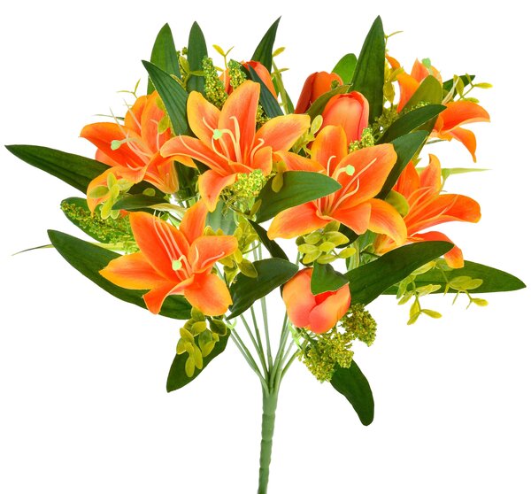 Set 4 Bouquet Artificiali di Tulipani Artificiali e Gigli Altezza 37 cm Arancio