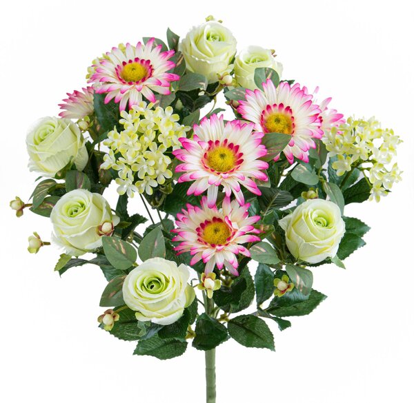 Set 2 Bouquet Artificiale Rose/Gerbera per 16 Fiori Verde