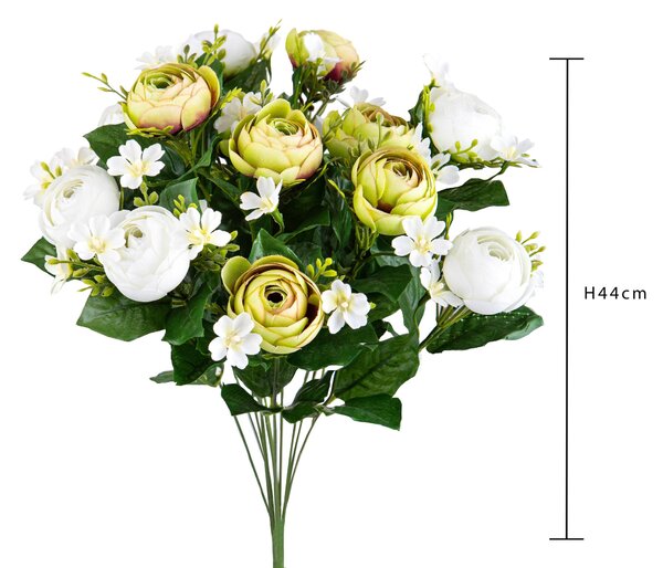 Set 2 Bouquet Artificiale di Ranuncoli Composto da 13 Fiori Altezza 44 cm Verde