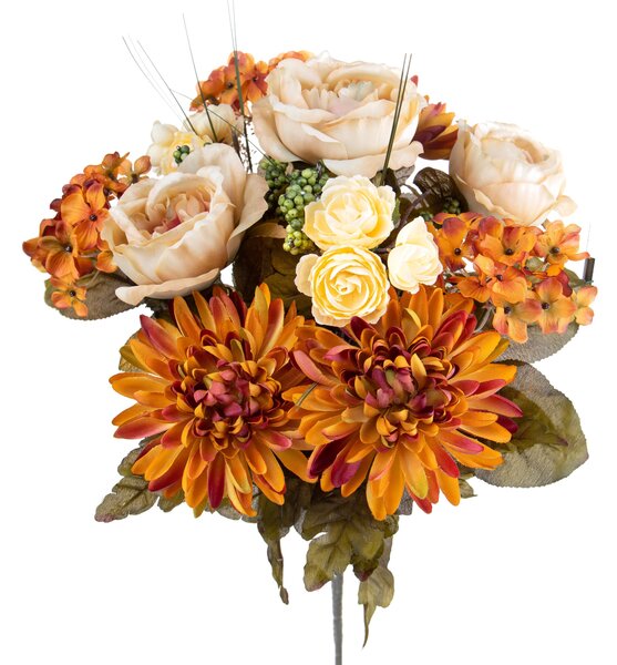 Bouquet Artificiale Composta da Rose e Dalie Altezza 34 cm Arancio