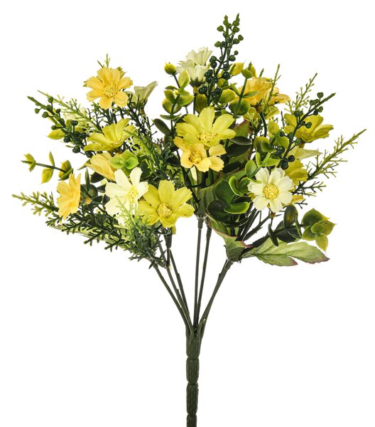 Set 6 Mini Bouquet Artificiali con Margherite Altezza 35 cm Giallo