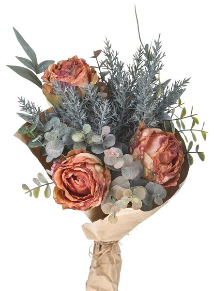 Set 2 Bouquet Artificiale Romantico con Rose Altezza 30 cm Arancio