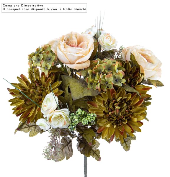 Set 2 Bouquet Artificiale Composta da Rose e Dalie Altezza 34 cm Marrone