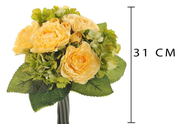 Set 3 Bouquet Artificiale di Ranuncolo e Ortensia Artificiale Altezza 31 cm Giallo