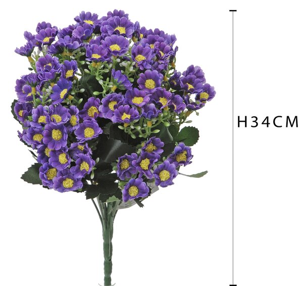 Set 4 Bouquet Artificiali di Cineraria Composto da 34 Fiori Artificiali Altezza 34 cm Viola
