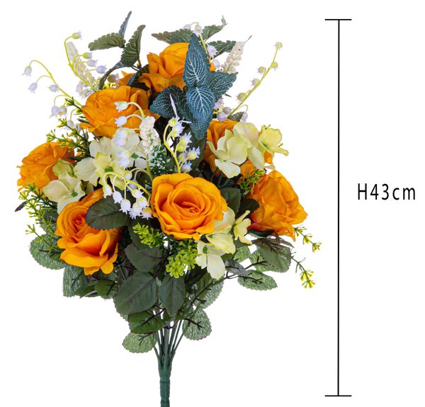 Set 2 Bouquet Artificiale Rose con Mughetti Altezza 43 cm Multicolore