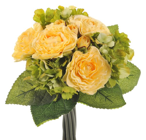 Set 3 Bouquet Artificiale di Ranuncolo e Ortensia Artificiale Altezza 31 cm Giallo