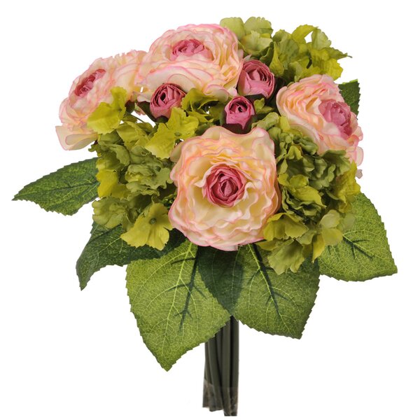 Set 3 Bouquet Artificiale di Ranuncolo e Ortensia Artificiale Altezza 31 cm Rosa