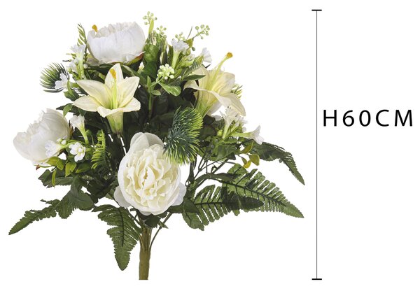 Set 2 Bouquet Artificiale con Peonie Altezza 51 cm Bianco