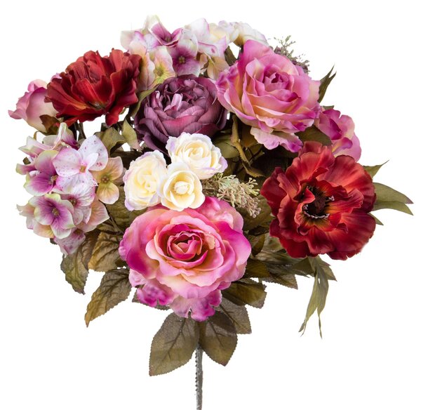 Set 2 Bouquet Artificiale Composta da Rose e Ortensie Altezza 34 cm Viola