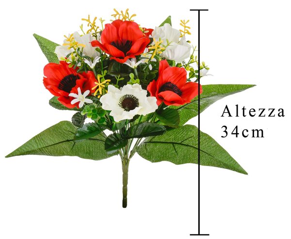 Set 4 Bouquet Artificiali di Anemoni Altezza 34 cm Rosso