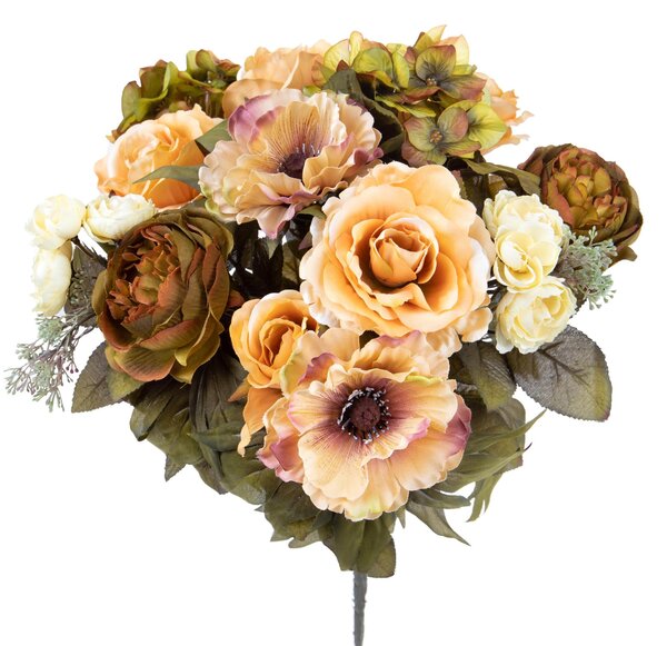 Set 2 Bouquet Artificiale Composta da Rose e Ortensie Altezza 34 cm Marrone
