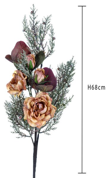Set 3 Mazzi di Rose Artificiale Dry Look Altezza 68 cm Marrone