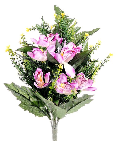 Set 4 Bouquet Artificiali Frontale di Orchidee Altezza 51 cm Viola