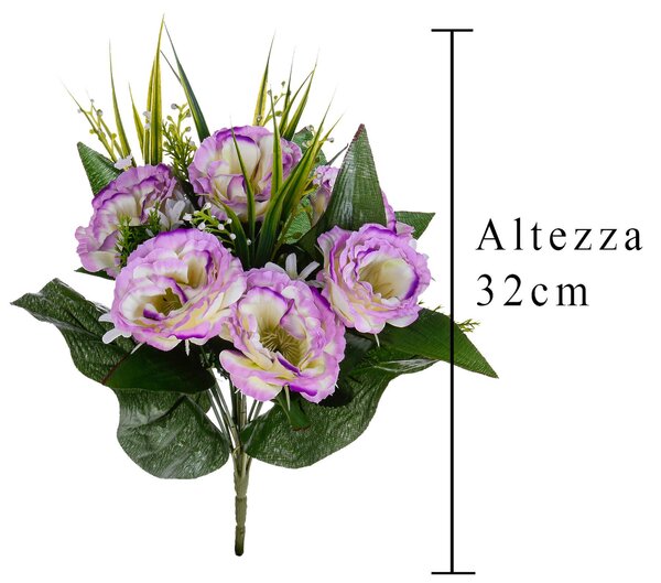 Set 3 Bouquet Artificiali di Lisiantus Altezza 32 cm Rosa