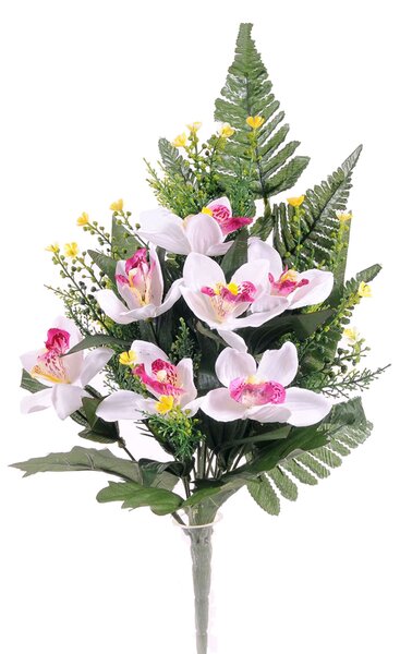 Set 4 Bouquet Artificiali Frontale di Orchidee Altezza 51 cm Rosa