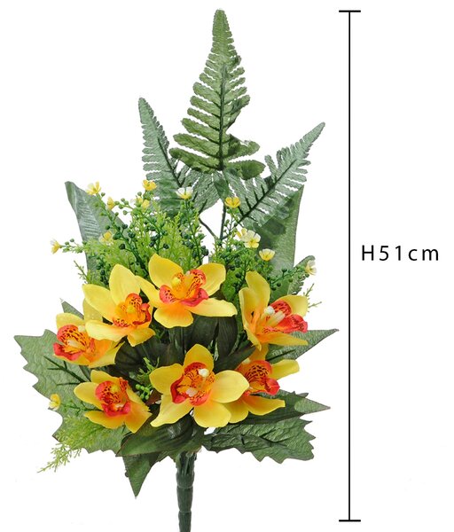 Set 4 Bouquet Artificiali Frontale di Orchidee Altezza 51 cm Giallo