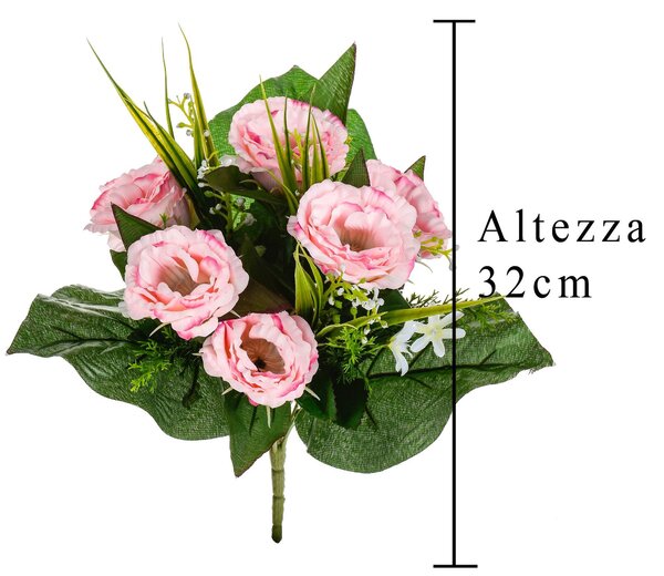 Set 3 Bouquet Artificiali di Lisiantus Altezza 32 cm Rosa