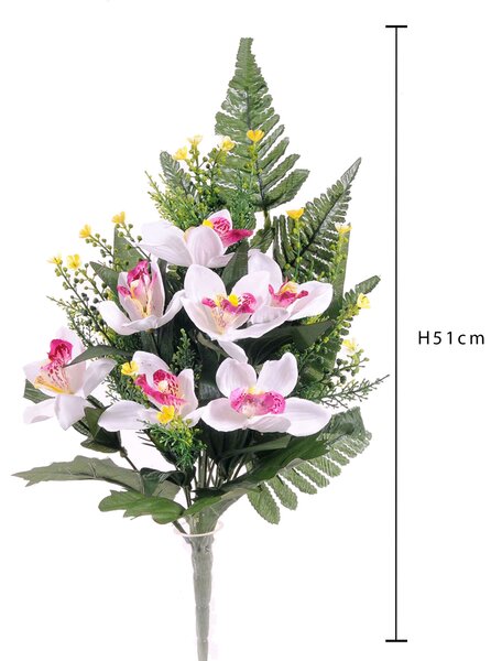 Set 4 Bouquet Artificiali Frontale di Orchidee Altezza 51 cm Rosa
