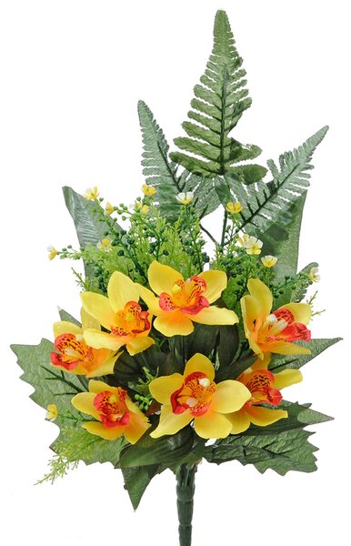 Set 4 Bouquet Artificiali Frontale di Orchidee Altezza 51 cm Giallo