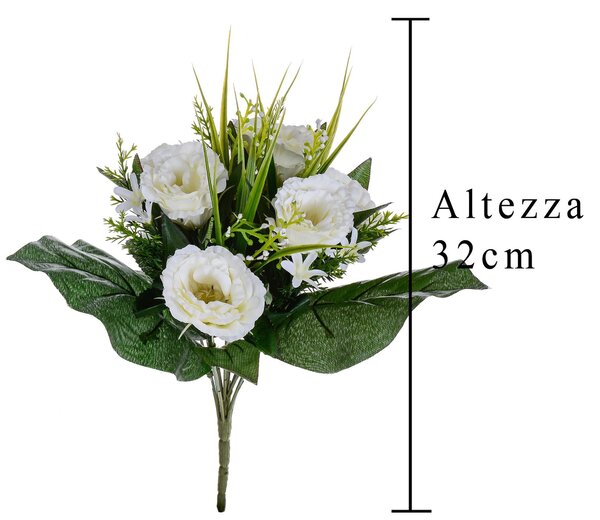 Set 3 Bouquet Artificiali di Lisiantus Altezza 32 cm Bianco