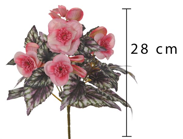Set 6 Begonia Fiorita Artificiali Composta da 5 Fiori Altezza 28 cm Rosa