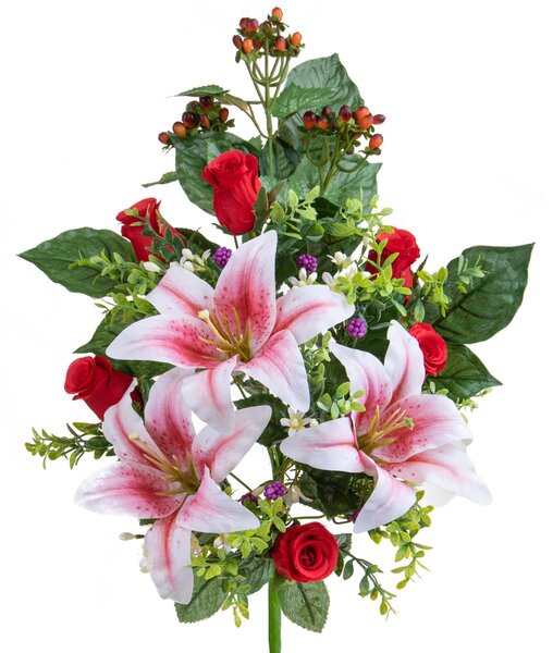 Set 2 Frontale Artificiali Lilium/Rose 54 cm rosso