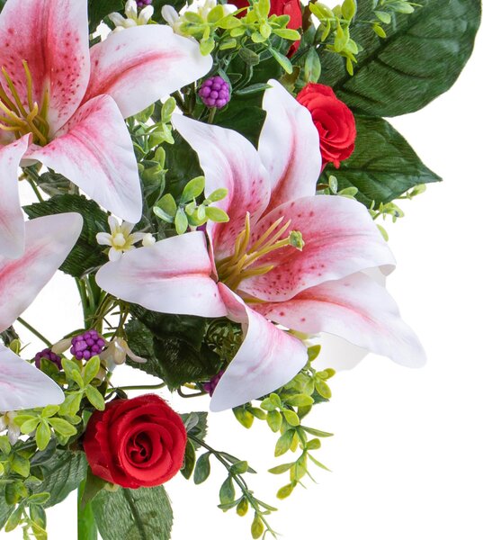 Set 2 Frontale Artificiali Lilium/Rose 54 cm rosso