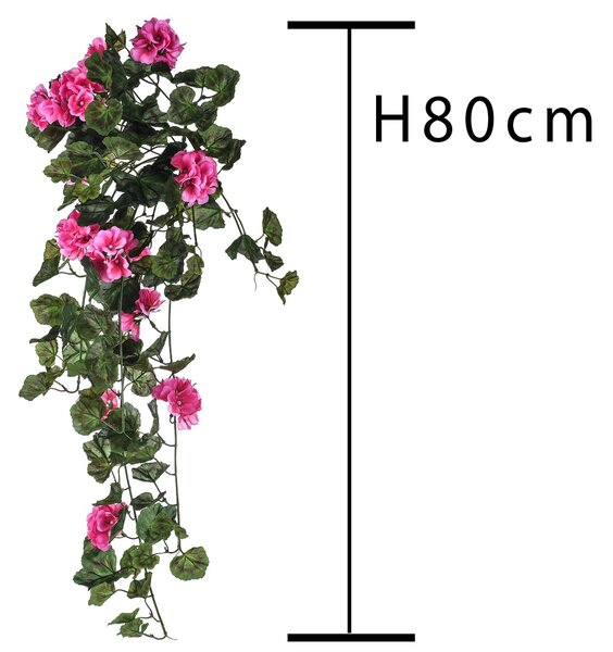 Set 2 Cespuglio di Geranio Artificiale Pendente Altezza 80 cm Rosa