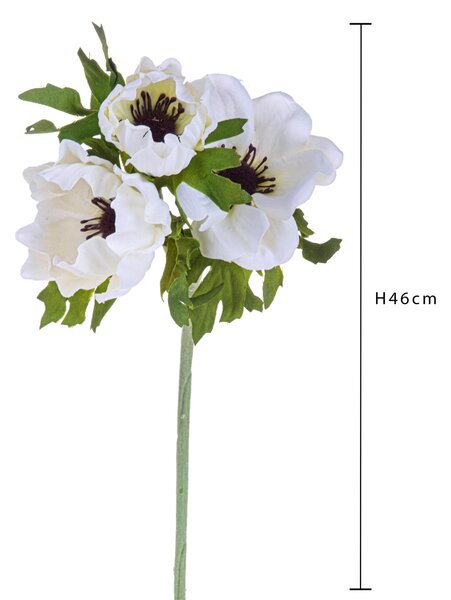 Set 8 Fiori Artificiali di Anemone Composta da 3 Fiori Altezza 46 cm Bianco
