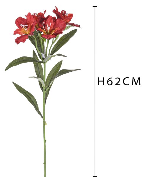 Set 8 Fiori Artificiali di Alstromeria in Materiale Sintetico Altezza 62 cm Rosso