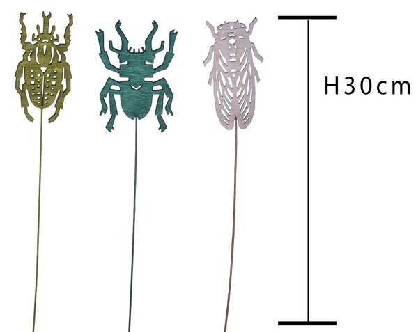 Set 24 Pick Artificiali con Cicala, Scarabeo e Coleottero Altezza 30 cm