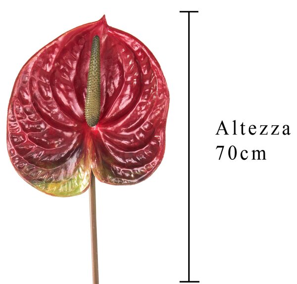 Set 6 Fiori Artificiali di Anthurium Altezza 70 cm Rosso