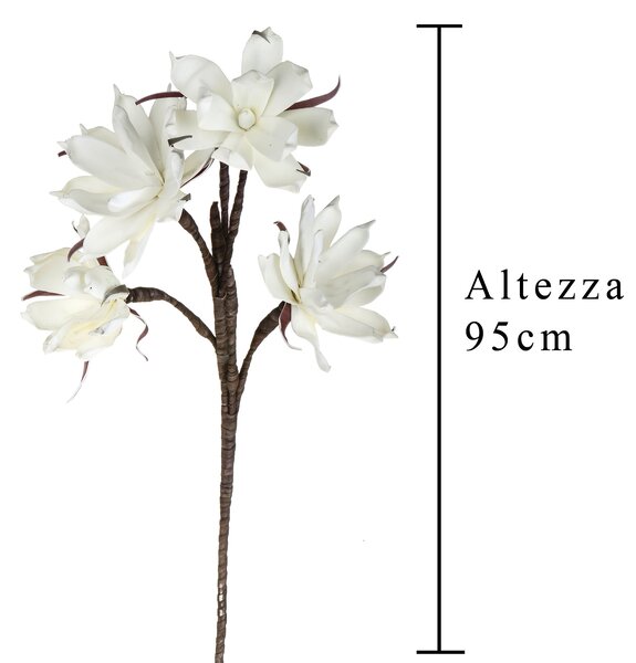 Set 2 Magnolie Composta da 4 Fiori Artificiali Altezza 95 cm Bianco