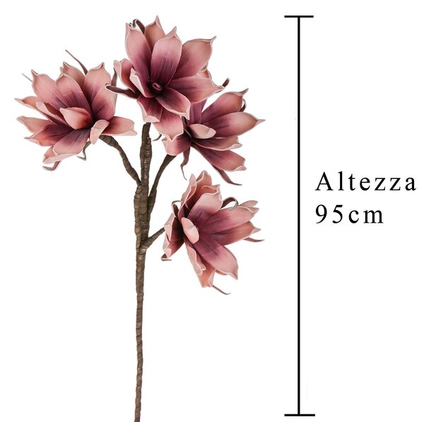 Set 2 Magnolie Composta da 4 Fiori Artificiali Altezza 95 cm Rosa