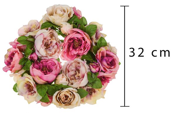 Set 2 Coroncina Artificiale con Rose Larghezza 30,5 cm