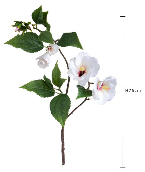 Set 2 Hibicus Composto da 2 Fiori Artificiali Altezza 76 cm Bianco