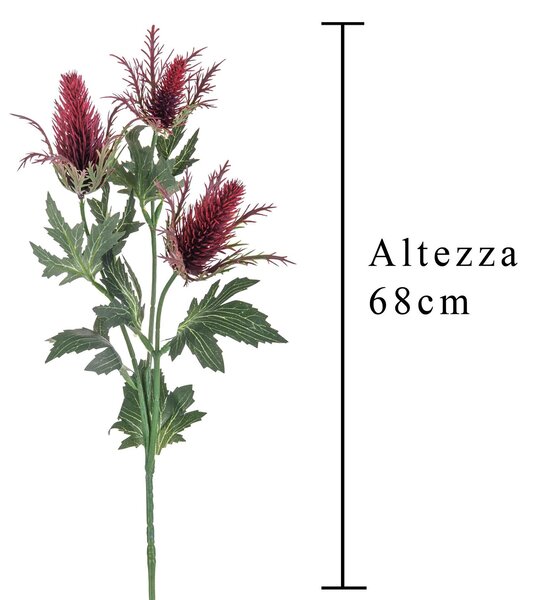 Set 8 Pianta Artificiale di Eringium Composta da 3 Fiori Altezza 68 cm Bordeaux