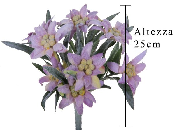 Set 2 Piante di Stella Alpina Artificiali Composta da 9 Fiori Altezza 25 cm Rosa