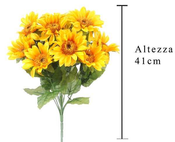 Set 3 Bouquet Artificiali di Girasoli con 12 Fiori Artificiali Altezza 41 cm Giallo