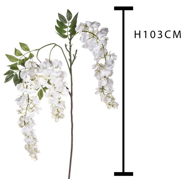 Set 3 Glicine Artificiali con 3 Fiori Altezza 103 cm Bianco