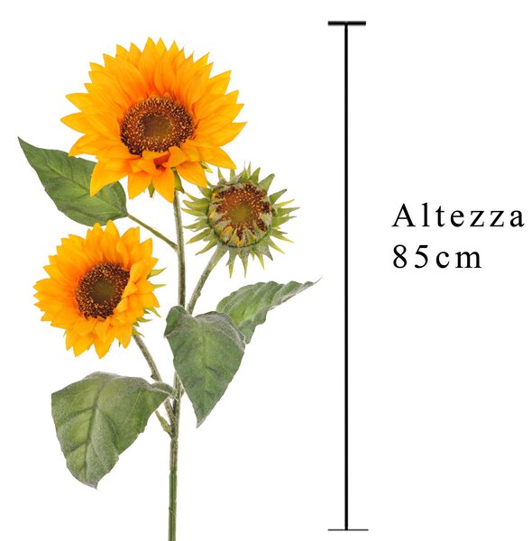 Set 2 Girasoli Artificiali con 3 Fiori Altezza 85 cm Giallo