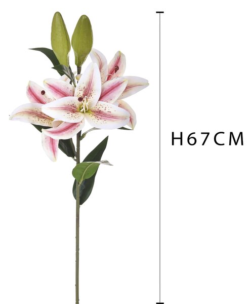 Set 4 Lilium Artificiali Stargaze Composto da 3 Fiori Altezza 67 cm Rosa