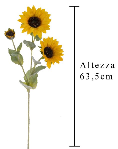 Set 6 Girasoli Artificiali con 3 Fiori Altezza 63,5 cm Giallo